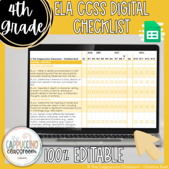 Preview of 4th Grade ELA Common Core State Standards CCSS DIGITAL Checklist