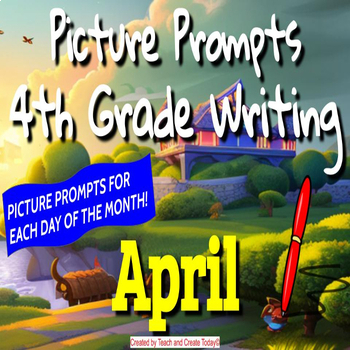 Preview of 4th Grade ELA Daily Writing Prompts Pictures Activities Super 10 Month Bundle
