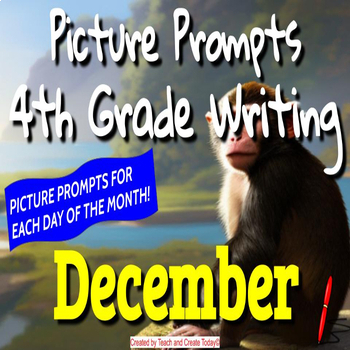 Preview of 4th Grade ELA Daily Writing Prompts Pictures Activities Winter Bundle