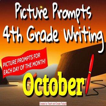 Preview of 4th Grade ELA Daily Writing Prompts Pictures Activity for October Fall
