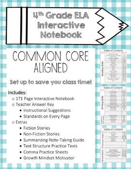 Preview of 4th Grade ELA Interactive Notebook -- CCSS Aligned