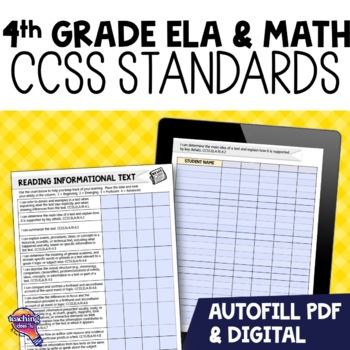 Preview of 4th Grade ELA & MATH CCSS I Can Checklists BUNDLE | Autofill PDF & Digital