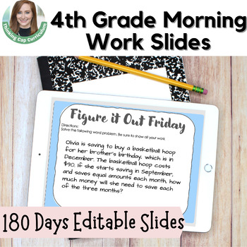 Preview of Fun 4th Grade Daily Editable ELA and Math Morning Meeting Work Slides Whole Year