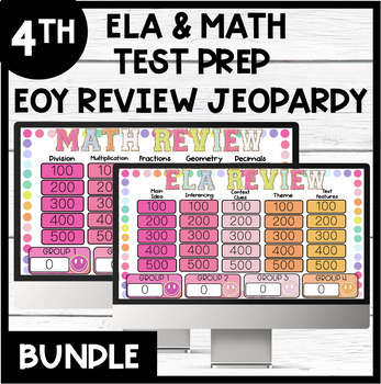 Preview of 4th Grade ELA & Math Test Prep EOY Review | Jeopardy Game NO PREP | BUNDLE