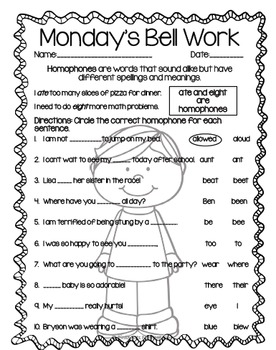 4th grade ela morning workbell work whole month october
