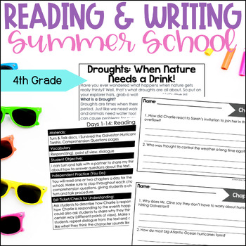 Preview of 4th Grade ELA Reading Comprehension, Vocab, & Research Summer School Curriculum