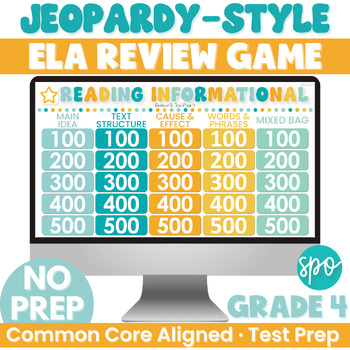 Preview of 4th Grade ELA Review Jeopardy Game | Reading Informational Texts | ELA Test Prep
