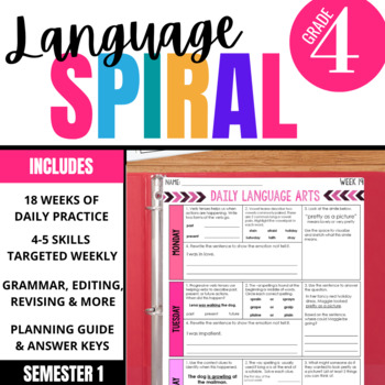Preview of 4th Grade ELA Spiral Review | 1st Semester Language Arts Warm up or Morning Work