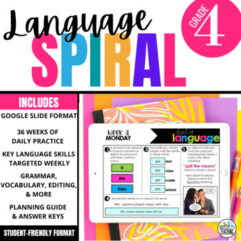Preview of 4th Grade ELA Spiral Review DIGITAL |  Full Year of Grammar & Language Practice