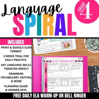 Preview of 4th Grade ELA Spiral Review for Language Arts Morning Work or Homework | FREE