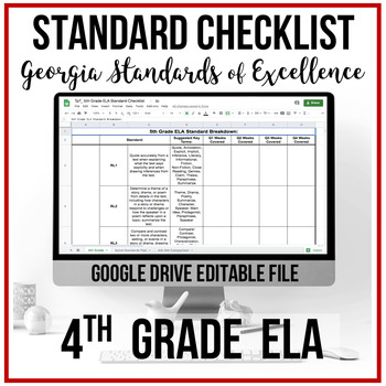 Preview of 4th Grade ELA Standards Checklist - Georgia Standards of Excellence