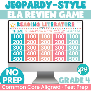 Preview of 4th Grade ELA Test Prep Jeopardy Game | End of Year Review | Reading Literature