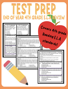 Preview of 4th Grade ELA Reading Test Prep Packet for End of Year Testing