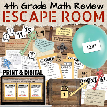 Preview of 4th Grade EOG Math Review Escape Room Activity PRINT and DIGITAL