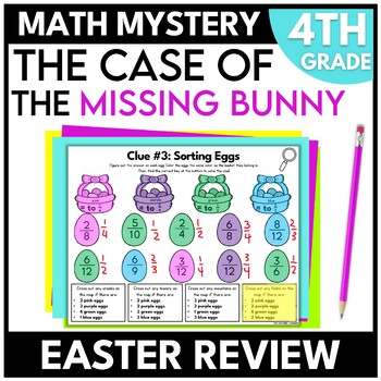 Preview of 4th Grade Easter Math Mystery | Bunny Math Review Worksheets Escape Room