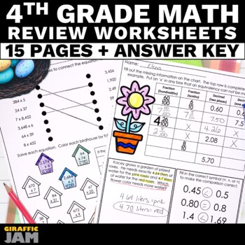 Preview of 4th Grade Easter Math Review Packet of Easter Math Activities for Fourth Grade