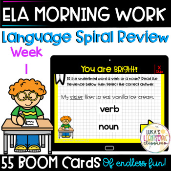 Preview of 4th Grade Ela Morning Work Boom Cards | Language Spiral Review week 1