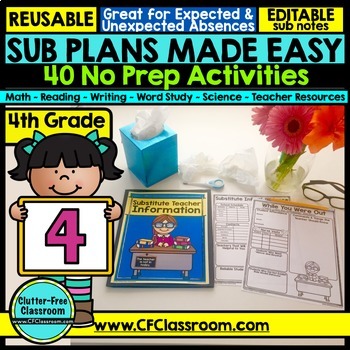 Preview of 4th Grade Emergency Sub Plans SUBSTITUTE LESSON PLAN TEMPLATE Substitute Work