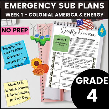 Preview of 4th Grade Emergency Sub Plans Week 1 - Colonial America & Energy