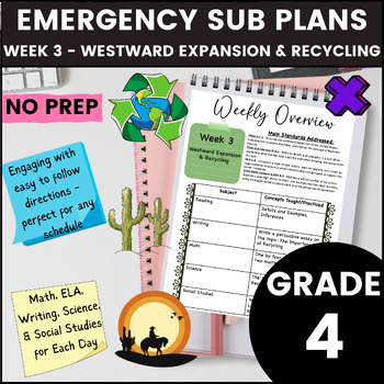 Preview of 4th Grade Emergency Sub Plans Week 3 - Westward Expansion & Recycling