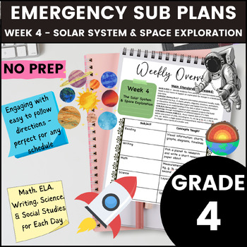 Preview of 4th Grade Emergency Sub Plans Week 4 - Solar System, Fossils, and Space