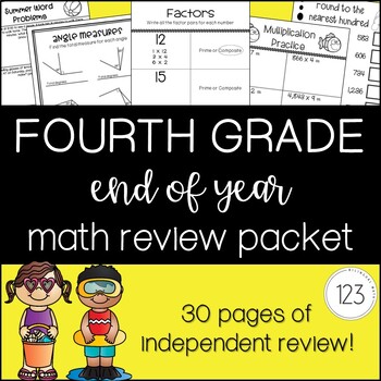 Preview of 4th Grade End of the Year Math Review [[NO PREP!]] Packet