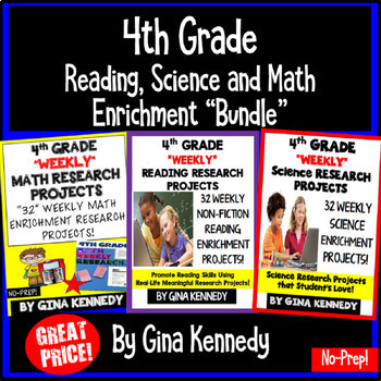 Preview of 4th Grade Enrichment Project Bundle!  Reading, Science, Math Projects All Year!