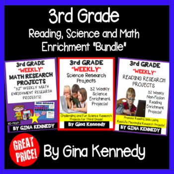 Preview of 3rd Grade Enrichment Project Bundle! Reading, Science, Math Projects All Year!