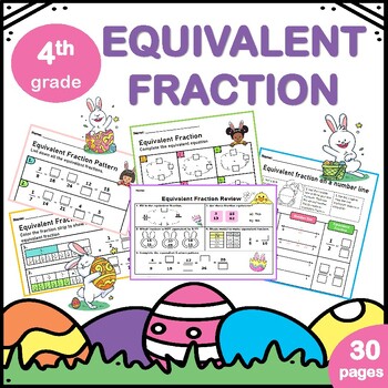 Preview of Equivalent Fractions using Fraction Strips and Number Line Easter Theme