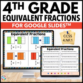 Preview of 4th Grade Find Equivalent Fractions Google Slides Worksheets Review Activities