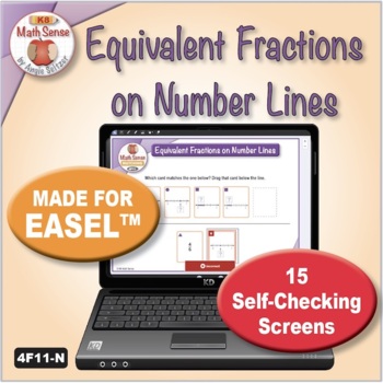 Preview of 4th Grade Equivalent Fractions on Number Lines: 15 Self-Checking Screens EASEL