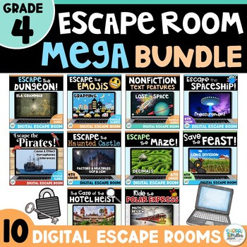 Preview of 4th Grade Escape Room End of Year MEGA BUNDLE - Digital Math ELA & Grammar Games