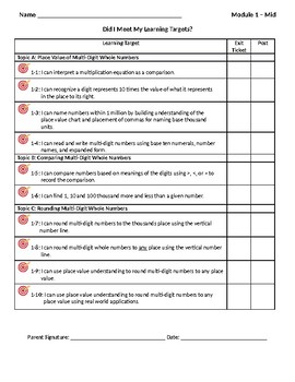 Preview of 4th Grade Eureka Math Self-Assessment and Goal Sheets (Mods 1-7)
