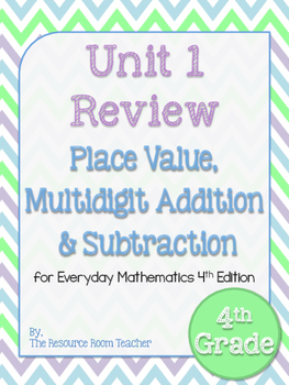 Preview of 4th Grade Everyday Math Unit 1 Review/Study Guide - 4th Edition