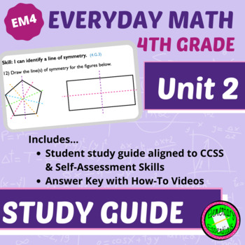 Preview of 4th Grade Everyday Math Unit 2 Study Guide w/Answers & Tutorial Videos
