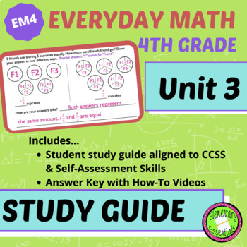 Preview of 4th Grade Everyday Math Unit 3 Study Guide w/Answers & Tutorial Videos