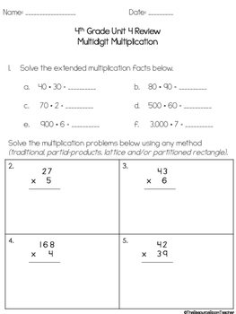 4th Grade Everyday Math Unit 4 Review/Study Guide - 4th Edition | TpT