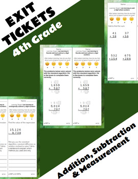 Preview of 4th Grade Exit Ticket - Set 4 - Addition, Subtraction & Measurement