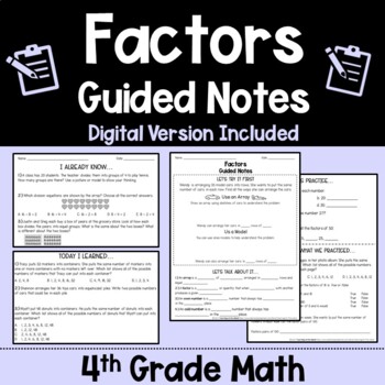 Preview of 4th Grade Factors Guided Notes + Digital