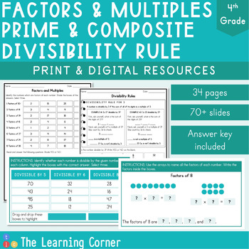 Preview of 4th Grade Factors and Multiples, Prime and Composite, Divisibility Rules