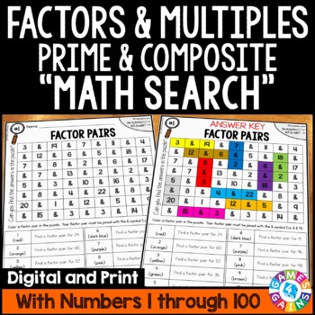 Preview of Factors & Multiples Prime & Composite Number Worksheets Practice Review Activity