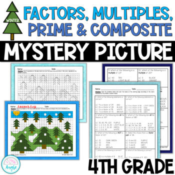 Preview of 4th Grade Factors and Multiples - Winter Mystery Coloring Picture - Snowy Forest
