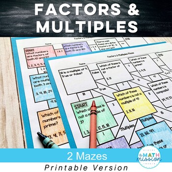 Factors and Multiples Worksheets | Math Maze Activities | TpT