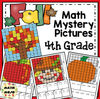Preview of 4th Grade Fall Math Mystery Pictures: Fall Color By Number Activities