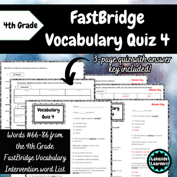 Preview of 4th Grade FastBridge Vocabulary Intervention Quiz 4 (Words #66-86)