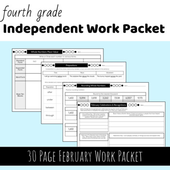 Preview of 4th Grade February Packet {Morning Work, Independent Workbook}