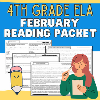 Preview of 4th Grade February Reading Packet Independent Work, Early Finisher, Morning Work