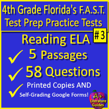 Preview of 4th Grade Florida FAST PM3 Reading Practice Tests #3 Florida BEST Standards ELA