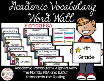 Preview of 4th Grade Florida FSA Reading Academic Vocabulary Word Wall