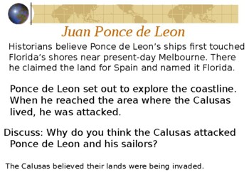 Preview of 4th Grade Florida Gr 4 Ponce De Leon Narvaez De Soto Spanish Exploration History